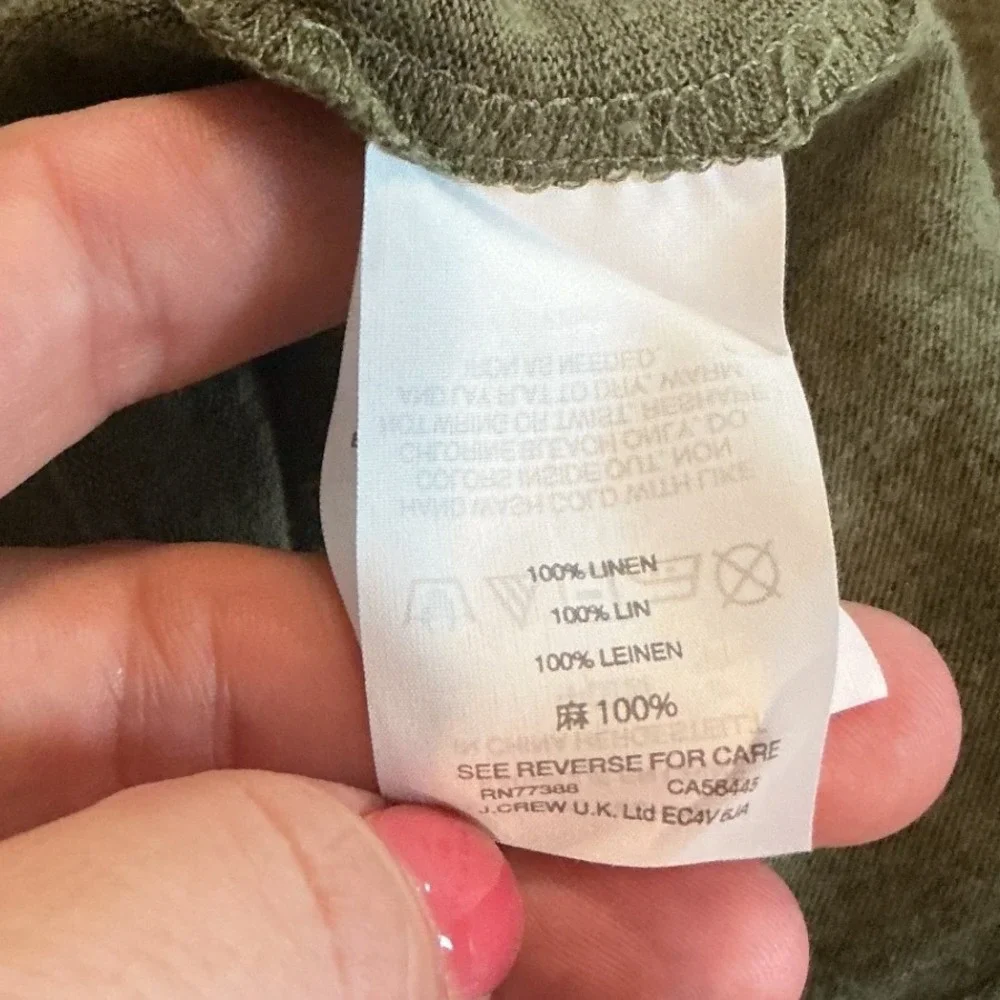 J.Crew Womens 100% Linen Top S Hunter Green Flutter Sleeve Preppy Summer Boho